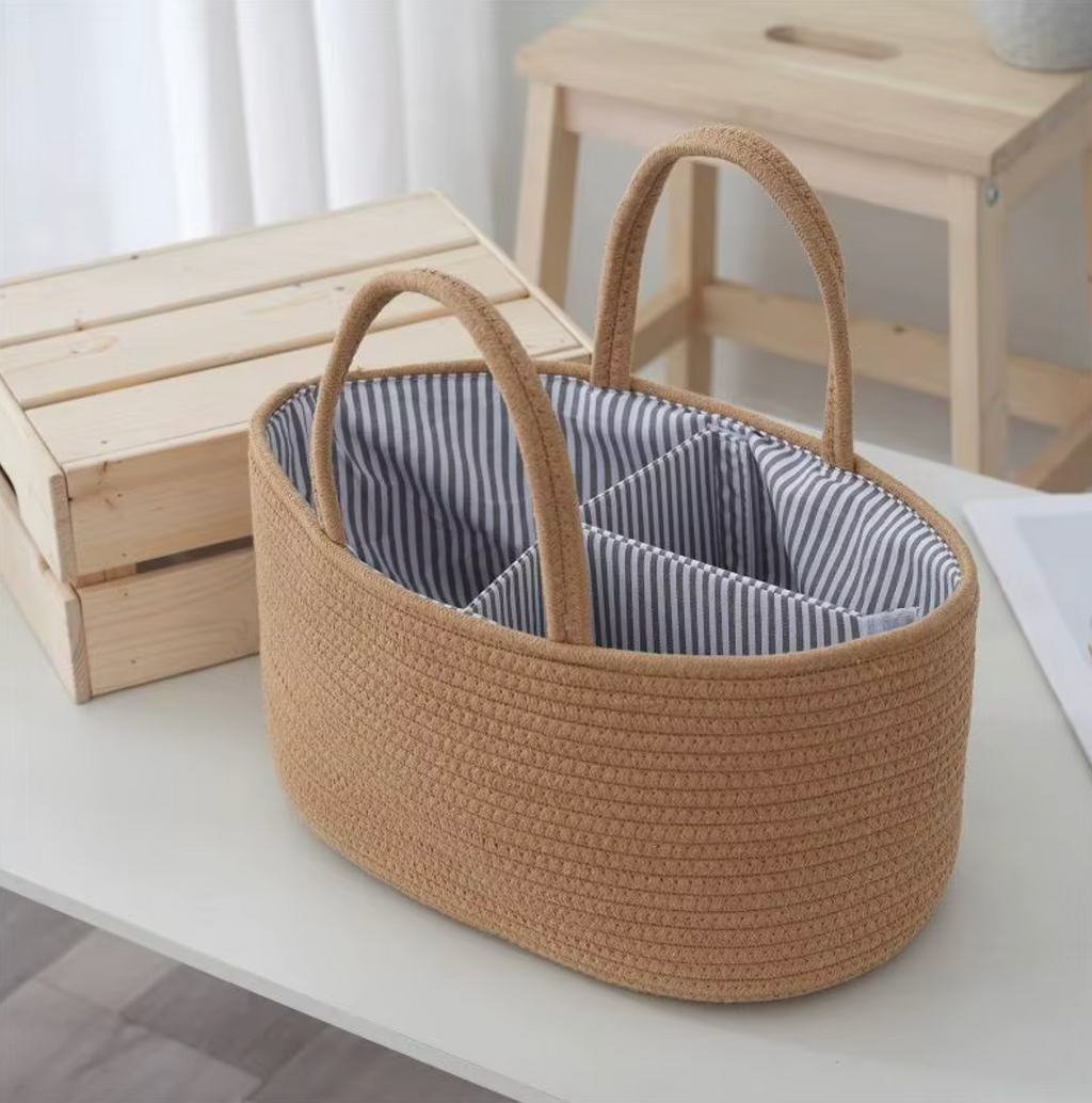 Cotton rope baby diaper caddy organiser in natural tan