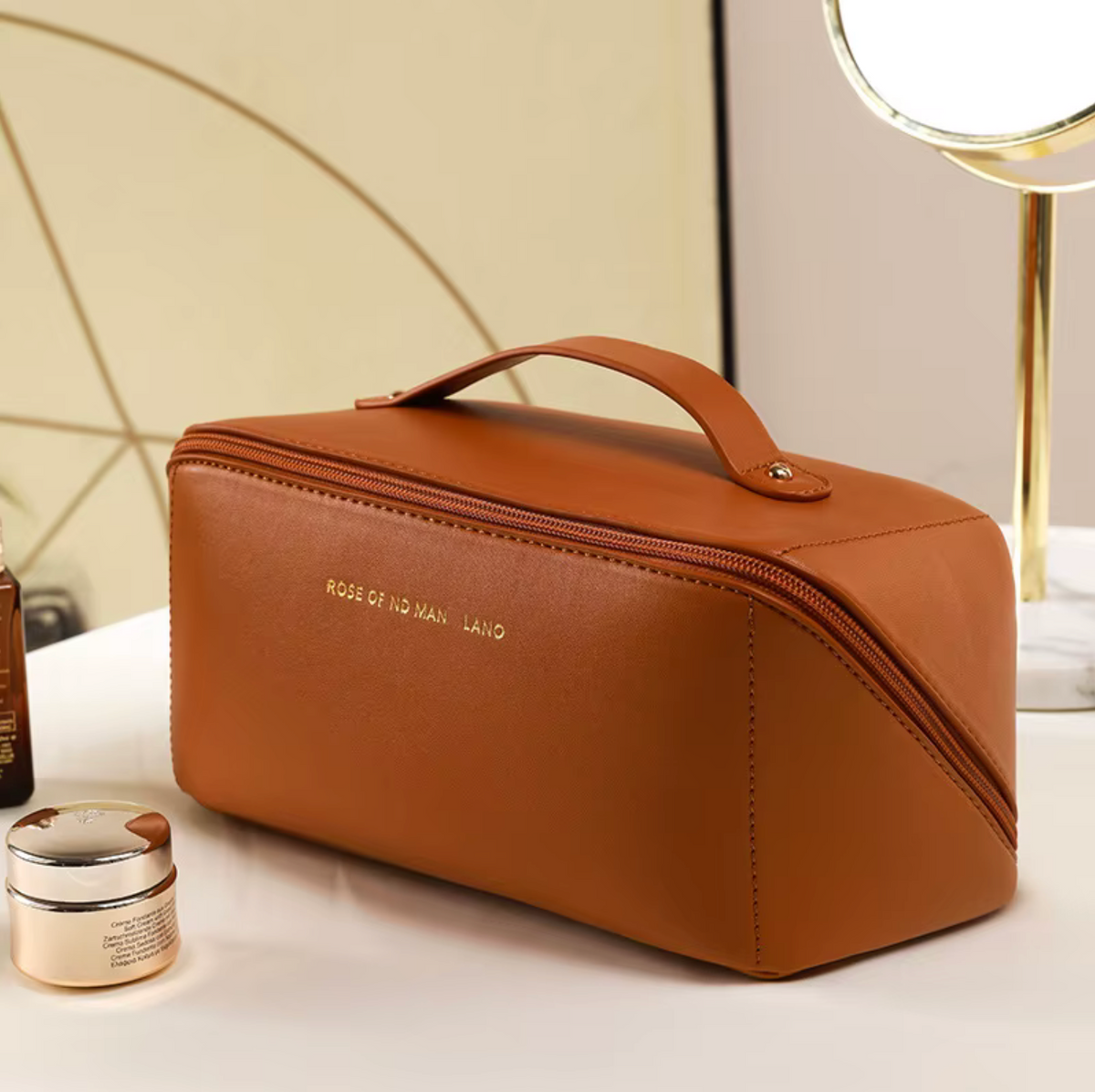 180° Flat-Lay Cosmetic Bag - Brown